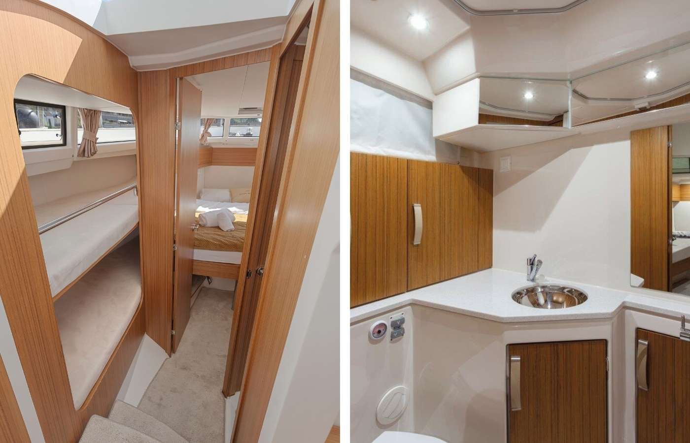 Greenline 33 view on the bunk bed and bathroom